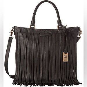 Frye Heidi Leather Fringe Tote Black Retail $458.